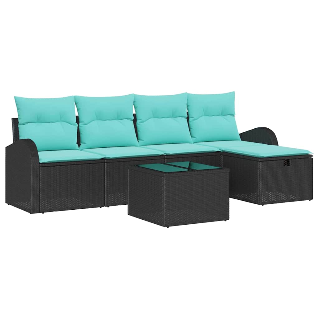 Kerti Kanapé Szett párnával tárolóval 6 pcs Fekete Poli rattan
