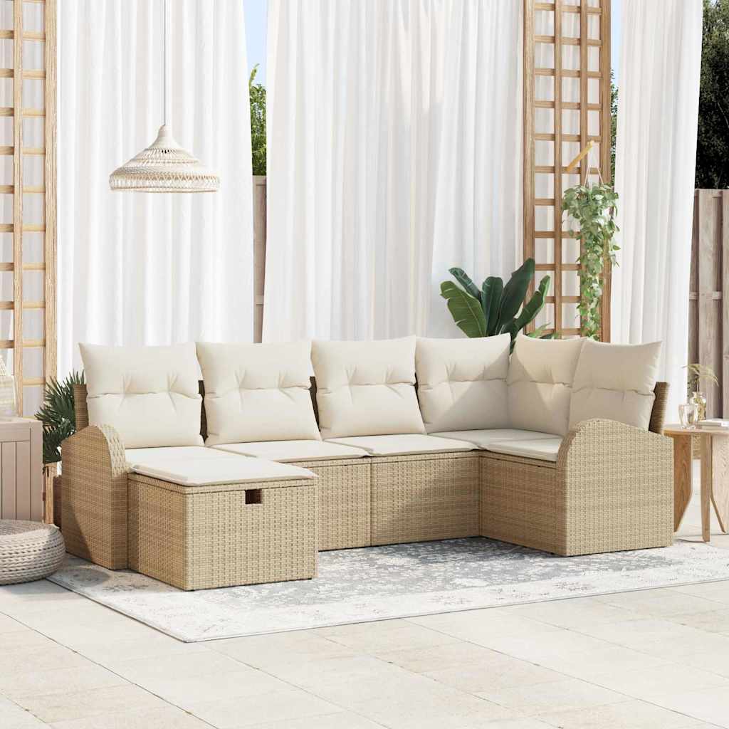 Kerti Kanapé Szett párnával tárolóval 6 pcs Bézs Poli rattan