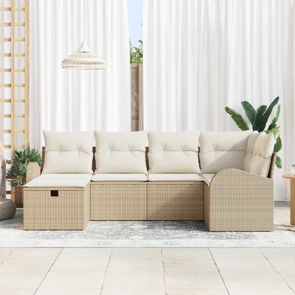 Kerti Kanapé Szett párnával tárolóval 6 pcs Bézs Poli rattan