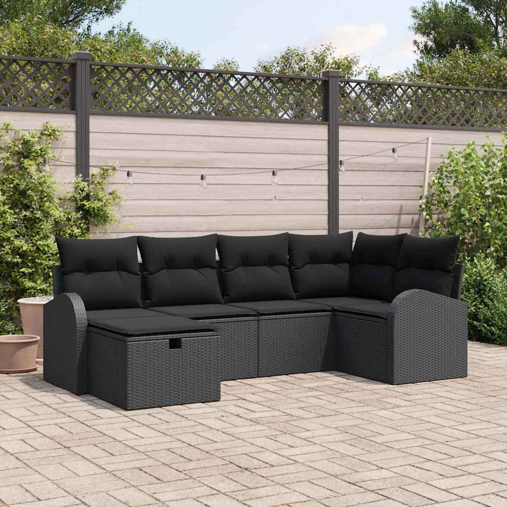 Kerti Kanapé Szett párnával tárolóval 6 pcs Fekete Poli rattan