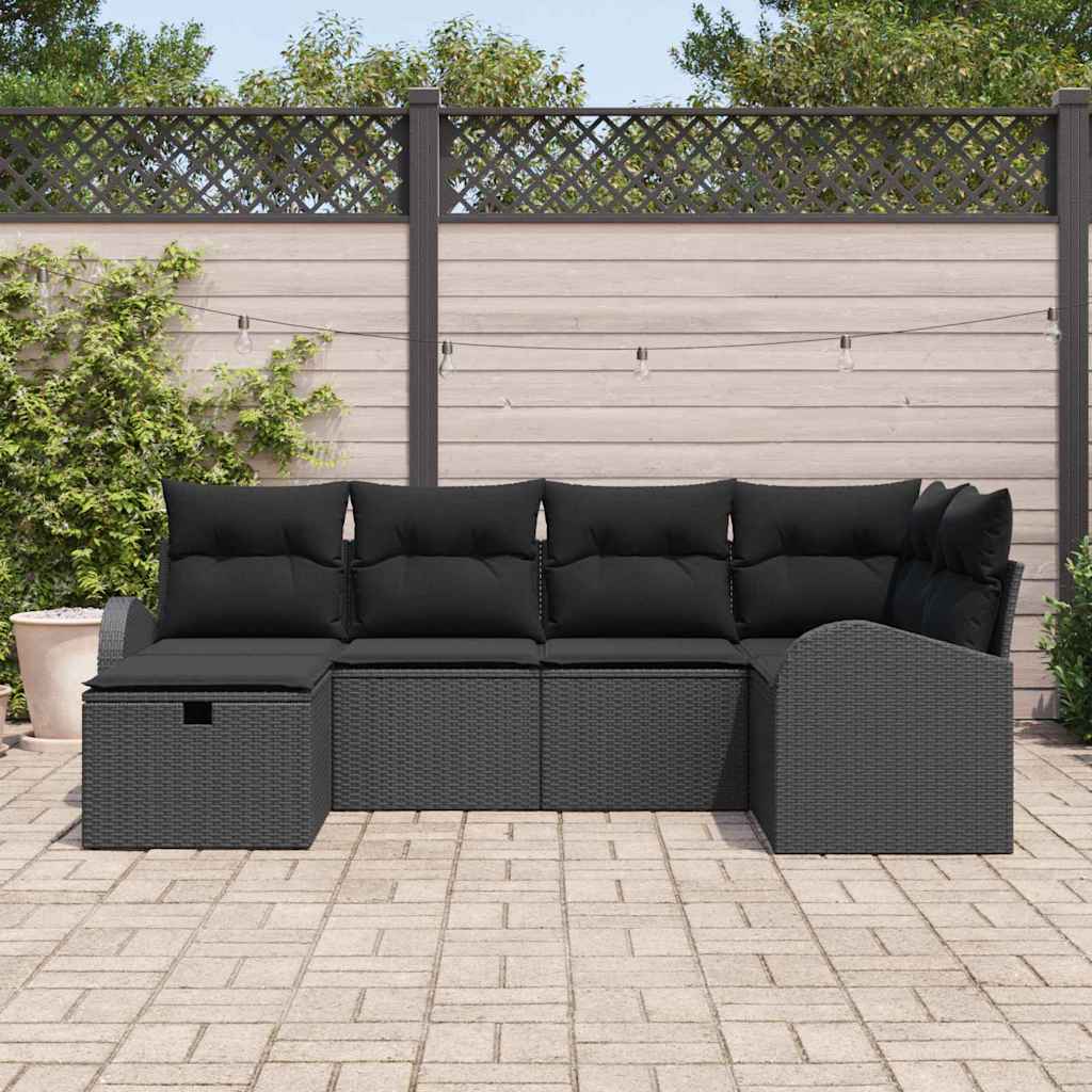 Kerti Kanapé Szett párnával tárolóval 6 pcs Fekete Poli rattan