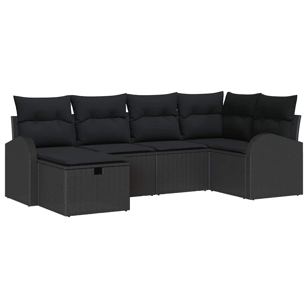 Kerti Kanapé Szett párnával tárolóval 6 pcs Fekete Poli rattan
