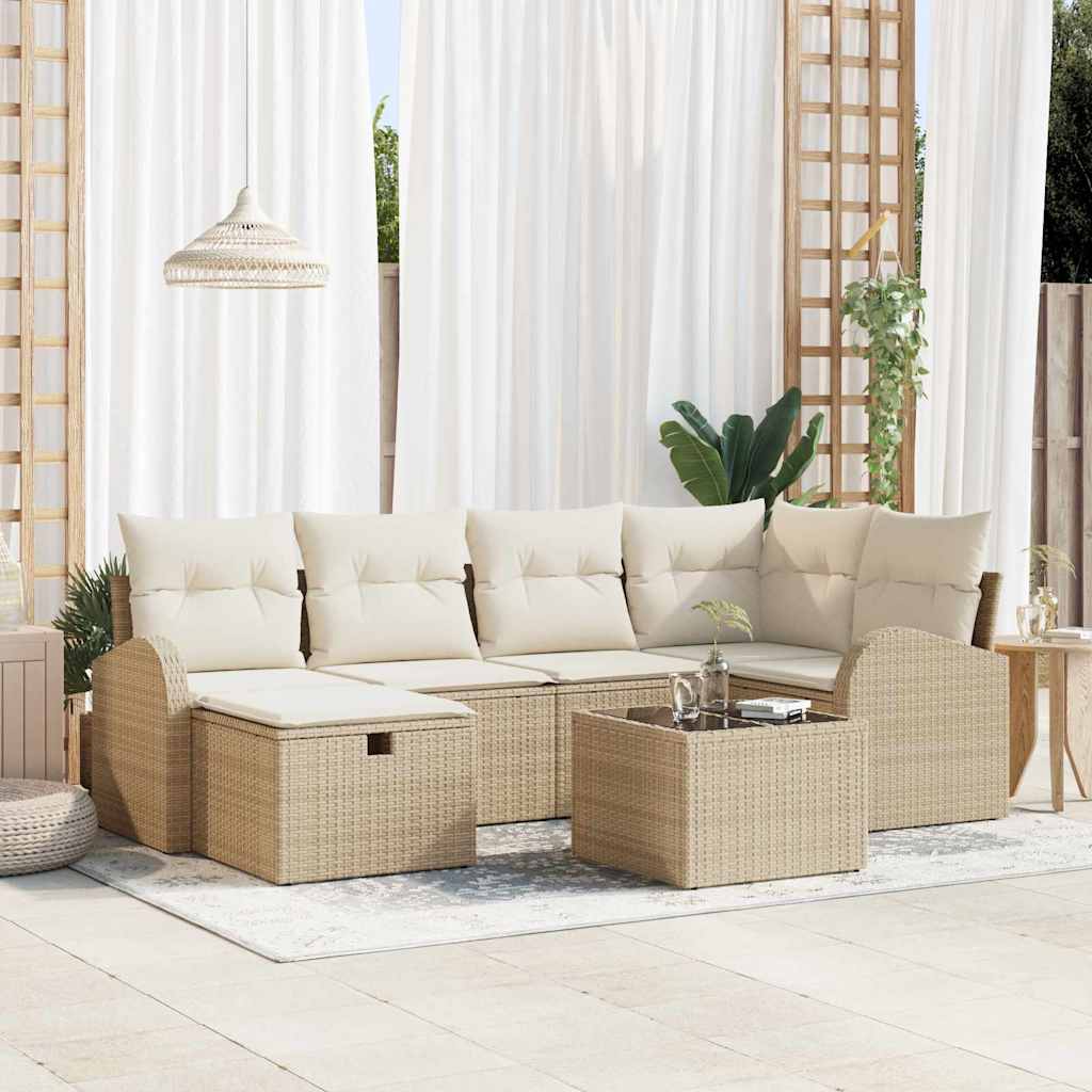 Kerti Kanapé Szett párnával tárolóval 7 pcs Bézs Poli rattan