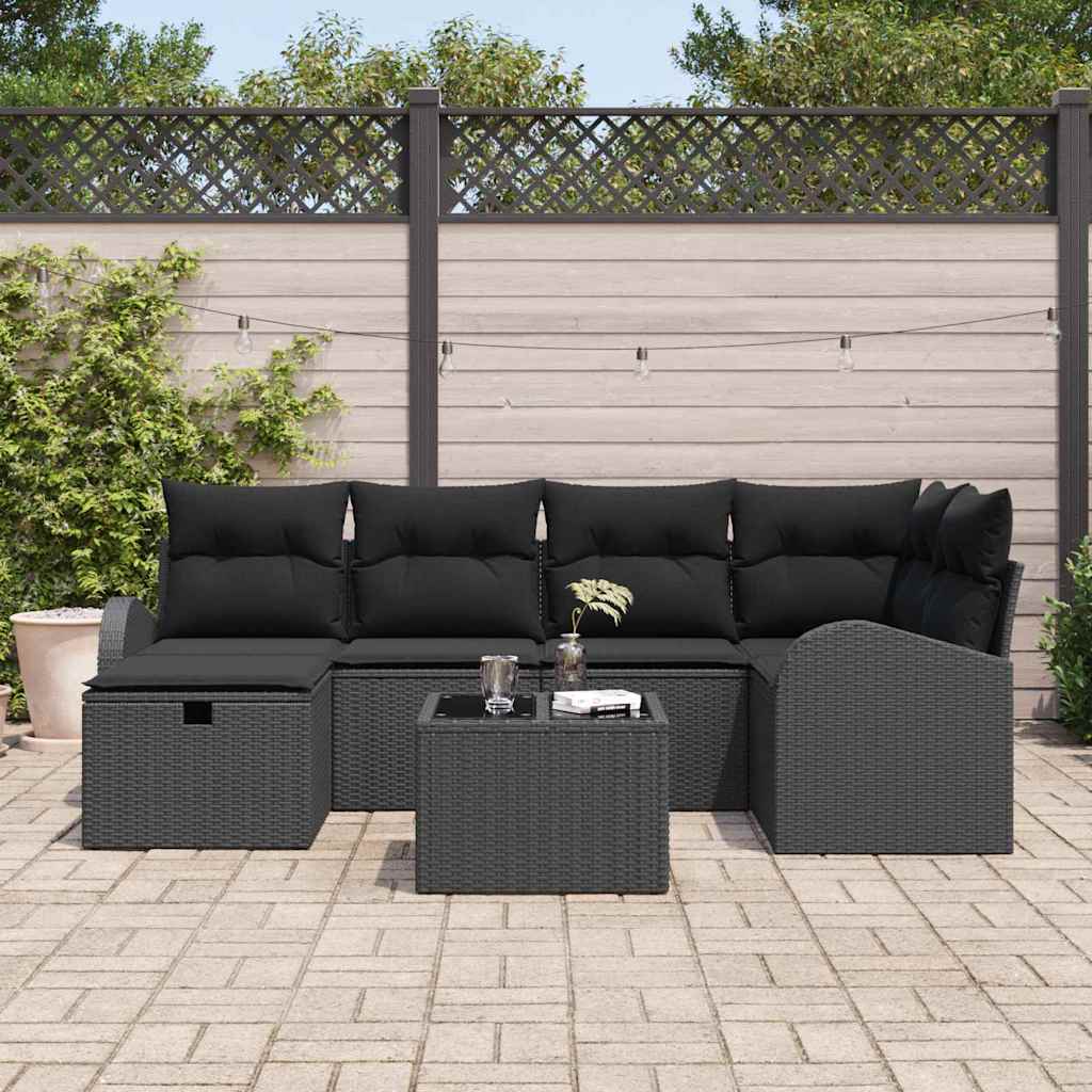 Kerti Kanapé Szett párnával tárolóval 7 pcs Fekete Poli rattan
