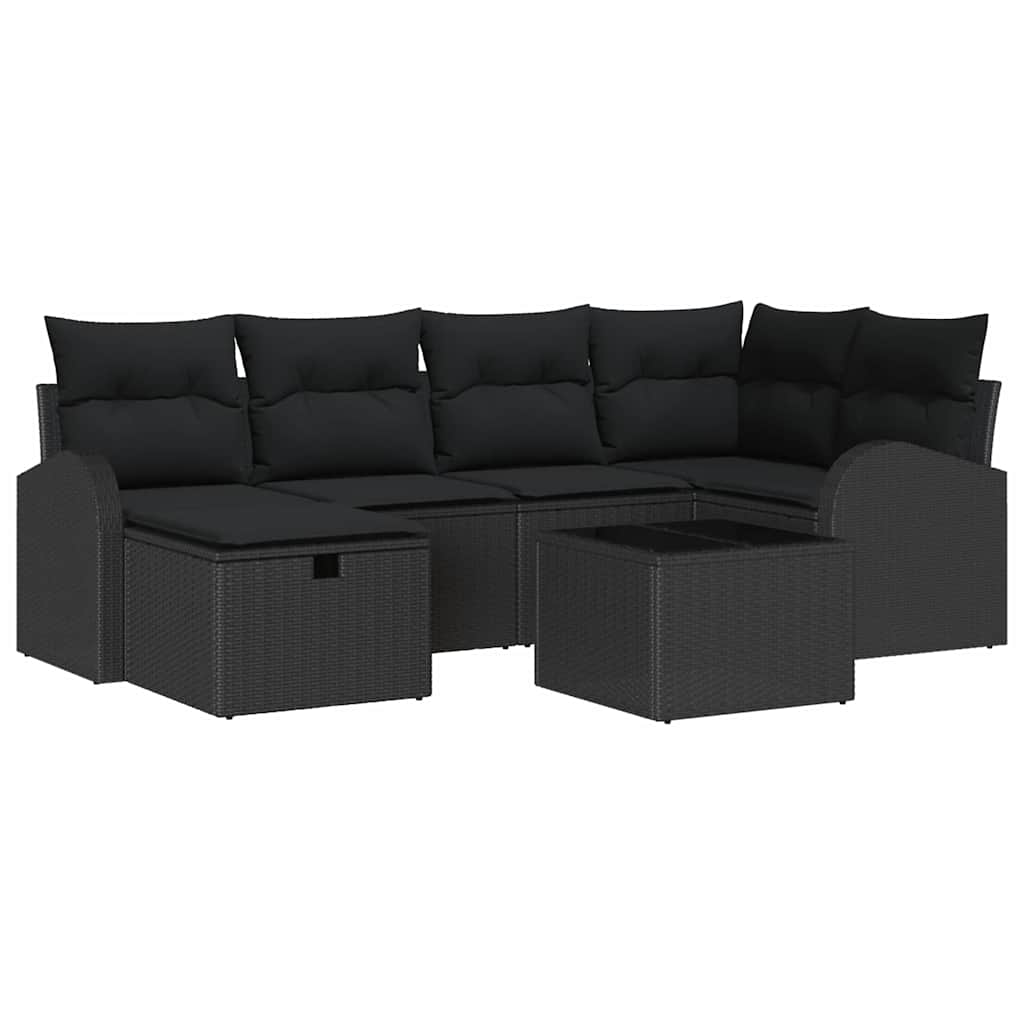 Kerti Kanapé Szett párnával tárolóval 7 pcs Fekete Poli rattan