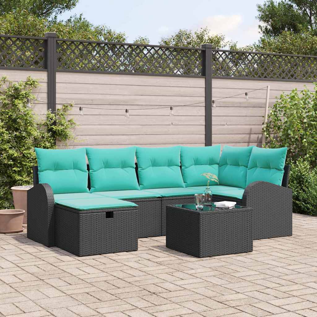 Kerti Kanapé Szett párnával tárolóval 7 pcs Fekete Poli rattan