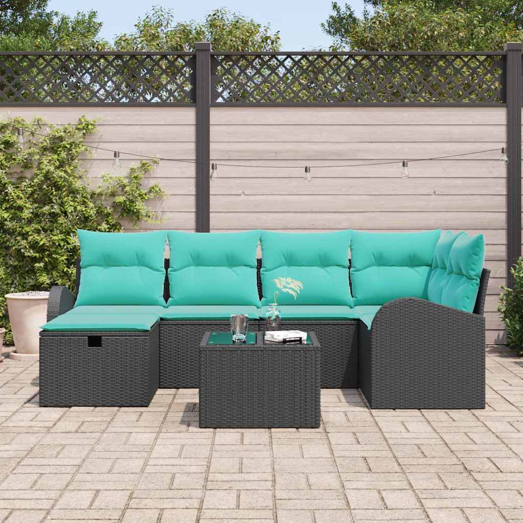 Kerti Kanapé Szett párnával tárolóval 7 pcs Fekete Poli rattan