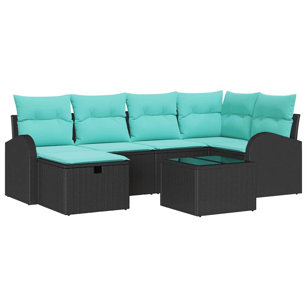 Kerti Kanapé Szett párnával tárolóval 7 pcs Fekete Poli rattan