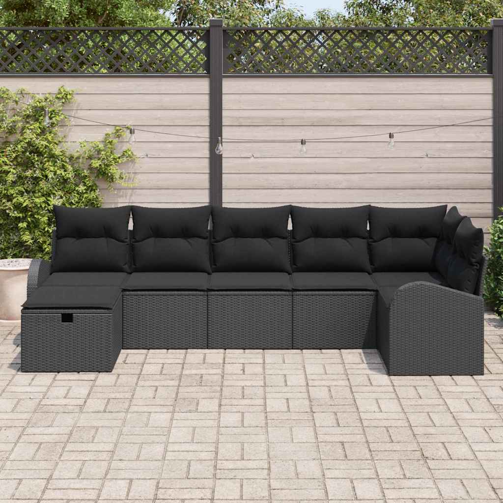 Kerti Kanapé Szett párnával tárolóval 7 pcs Fekete polirattan