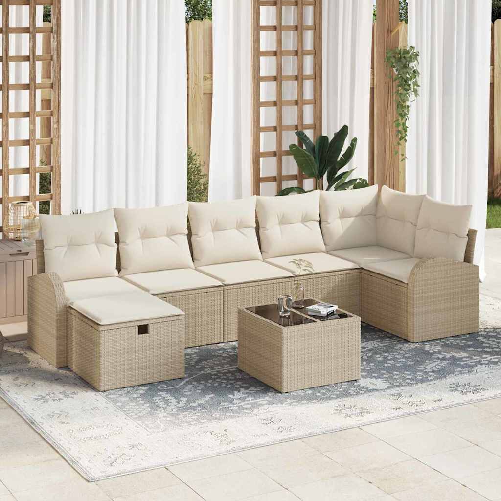 Kerti Kanapé Szett párnával tárolóval 8 pcs Bézs Poli rattan