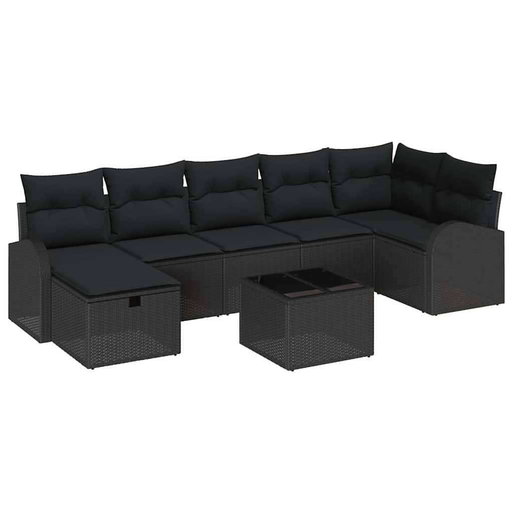 Kerti Kanapé Szett párnával tárolóval 8 pcs Fekete Poli rattan