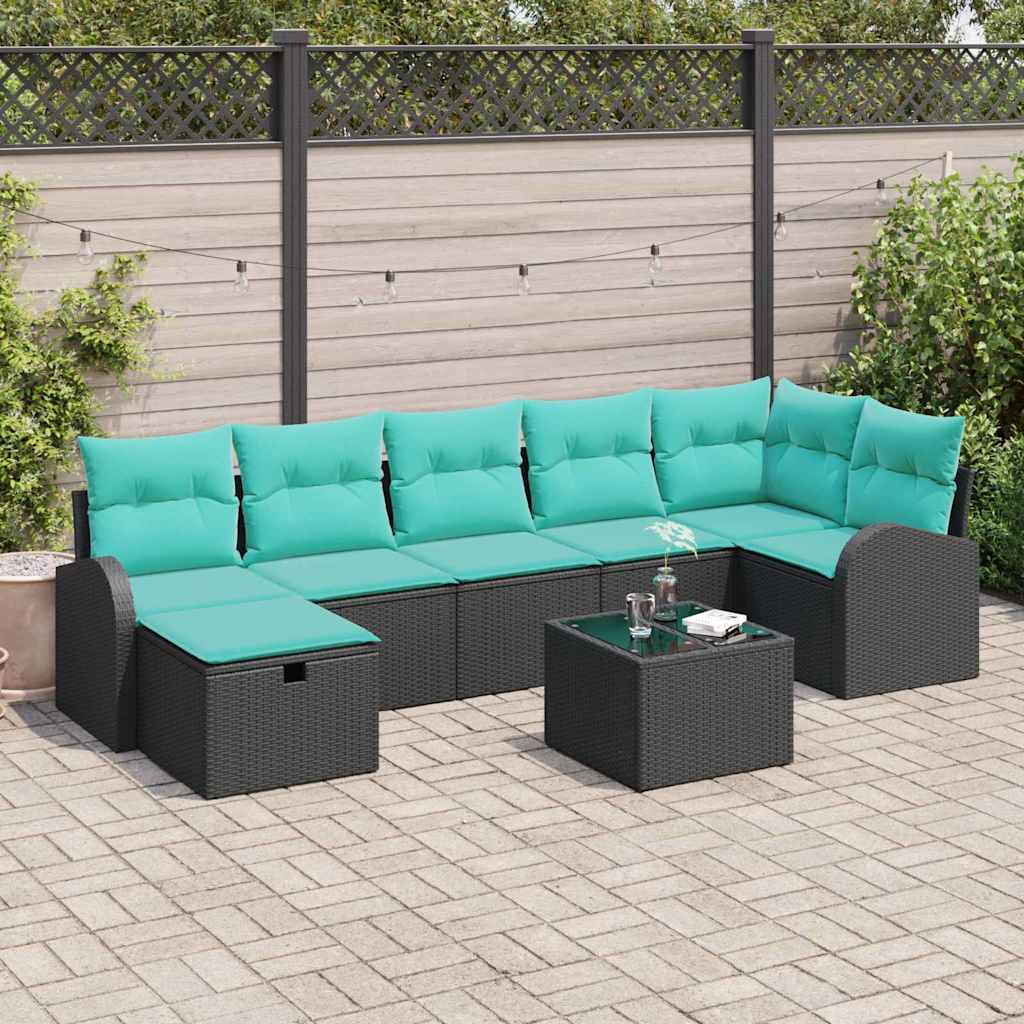 Kerti Kanapé Szett párnával tárolóval 8 pcs Fekete Poli rattan