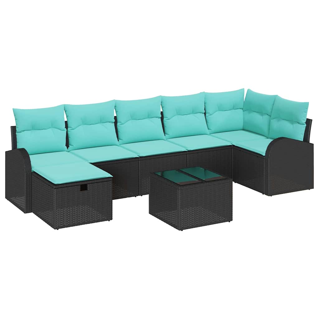 Kerti Kanapé Szett párnával tárolóval 8 pcs Fekete Poli rattan