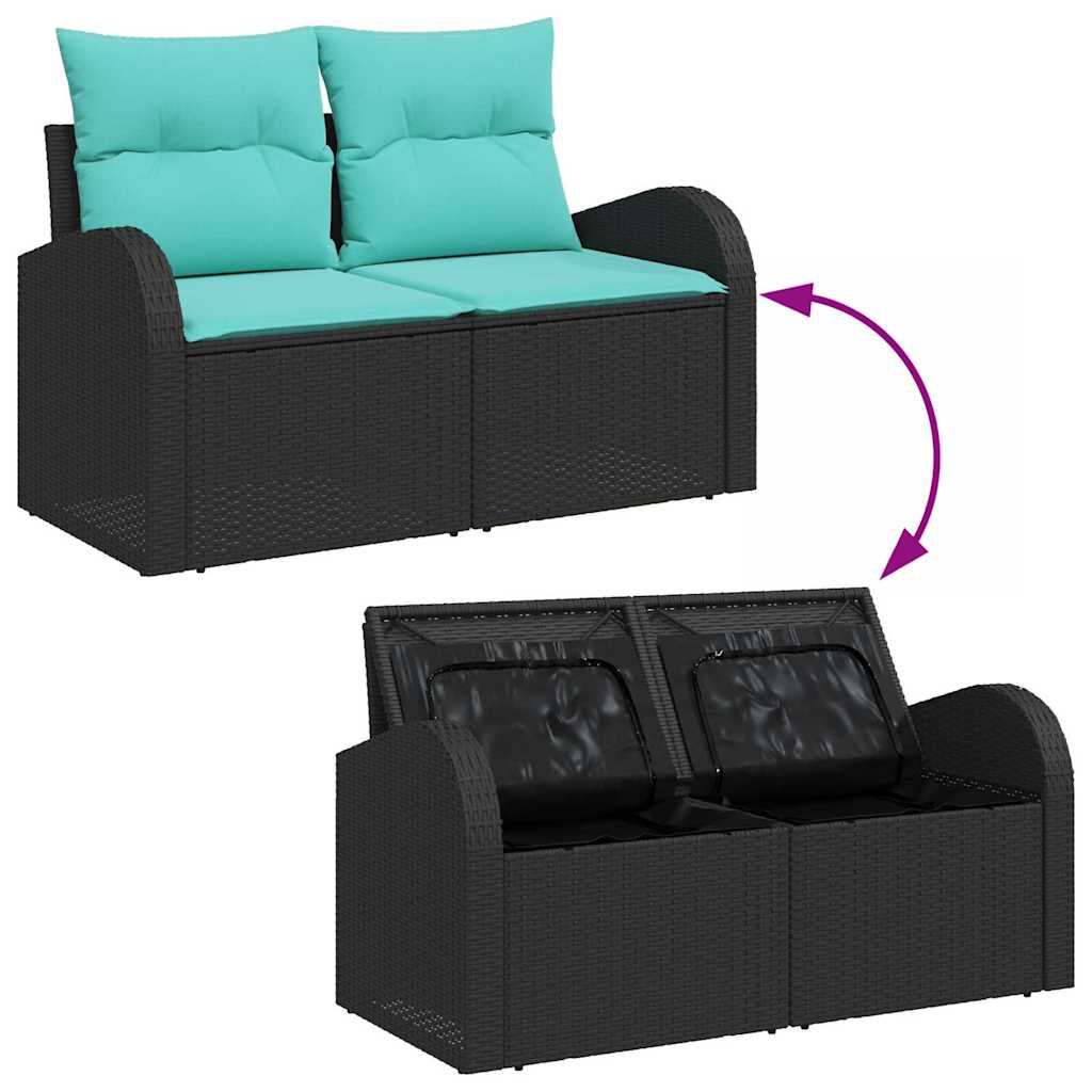 Kerti Kanapé Szett párnával tárolóval 8 pcs Fekete Poli rattan