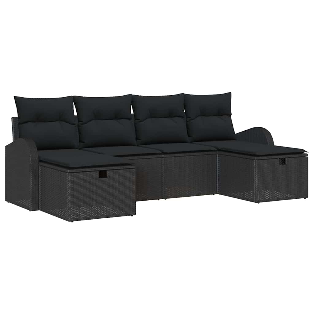 Kerti Kanapé Szett párnával tárolóval 6 pcs Fekete polirattan