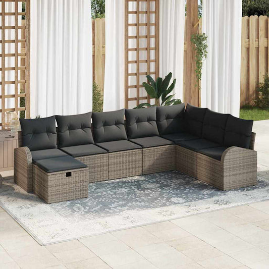 Kerti Kanapé Szett párnával tárolóval 8 pcs Szürke Poli rattan