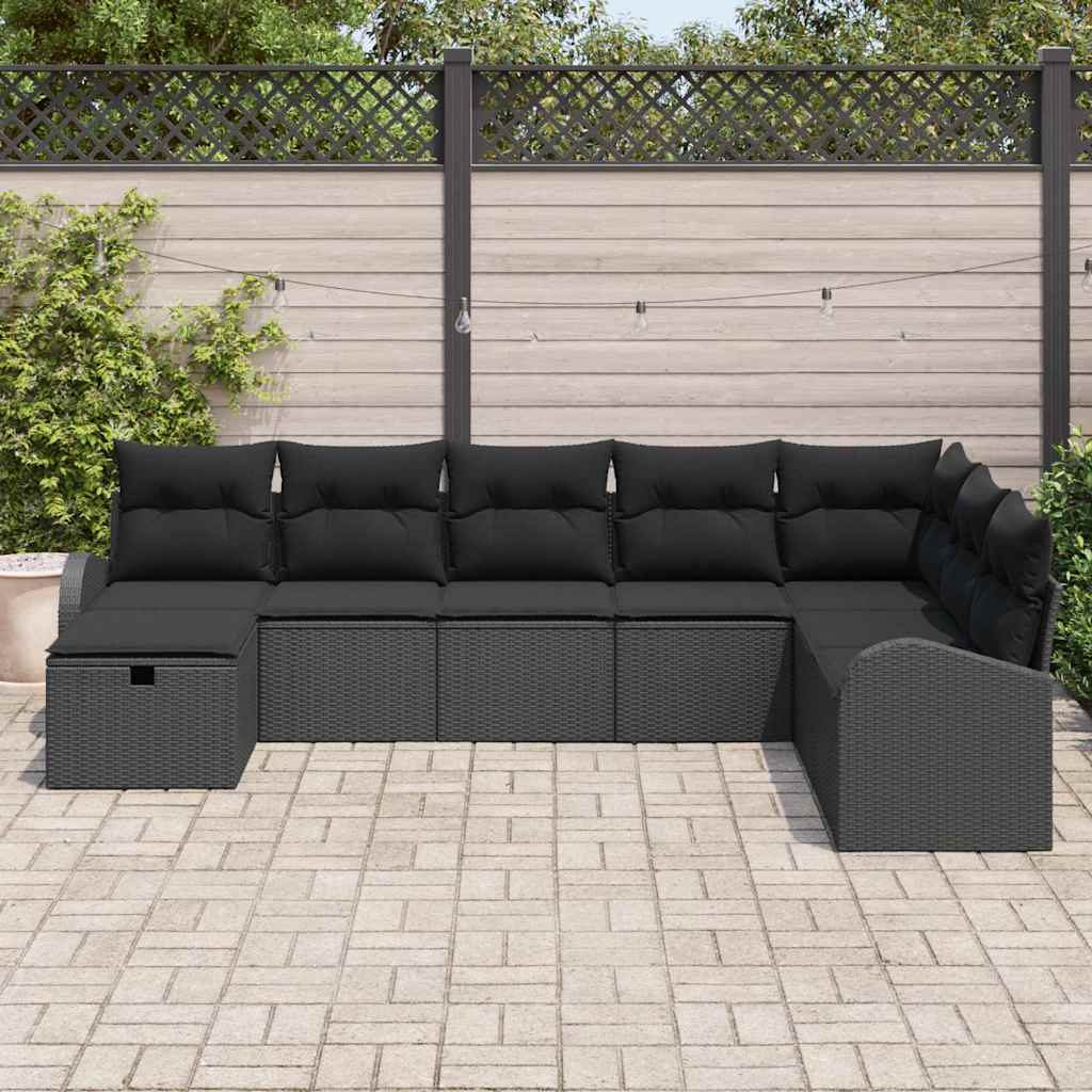 Kerti Kanapé Szett párnával tárolóval 8 pcs Fekete Poli rattan