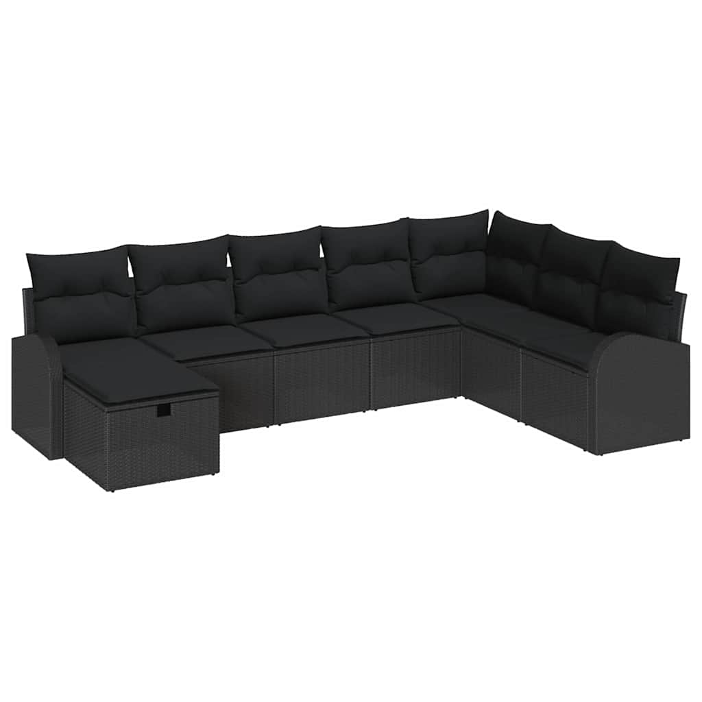 Kerti Kanapé Szett párnával tárolóval 8 pcs Fekete Poli rattan