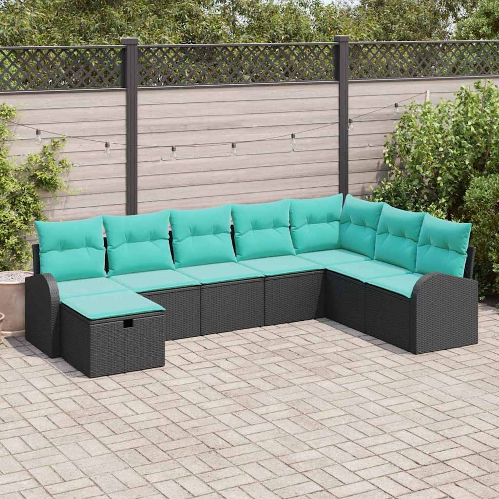 Kerti Kanapé Szett párnával tárolóval 8 pcs Fekete Poli rattan