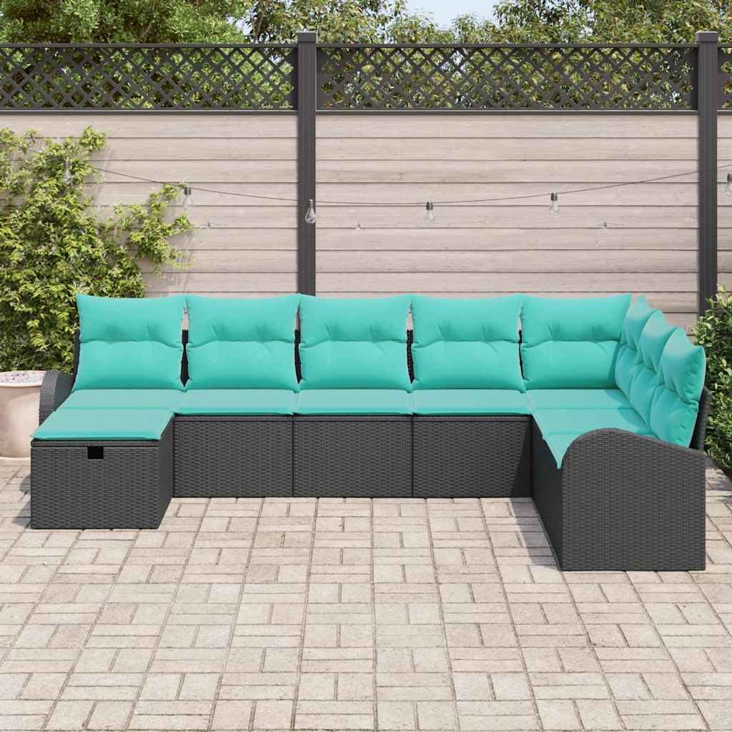 Kerti Kanapé Szett párnával tárolóval 8 pcs Fekete Poli rattan