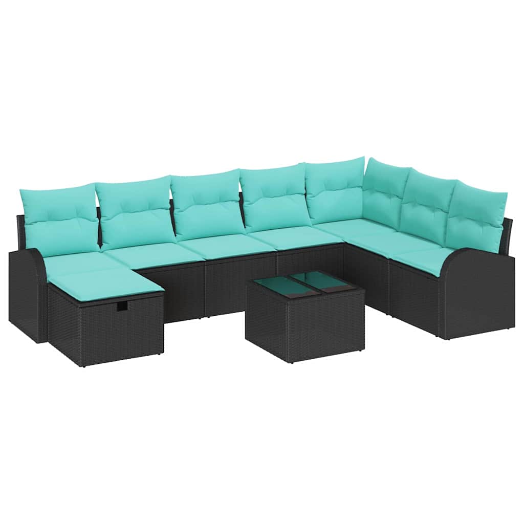 Kerti Kanapé Szett párnával tárolóval 9 pcs Fekete Poli rattan