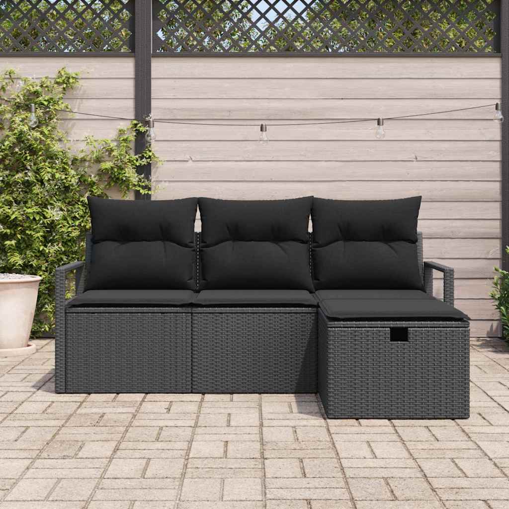 Kerti Kanapé Szett párnával tárolóval 4 pcs Fekete Poli rattan