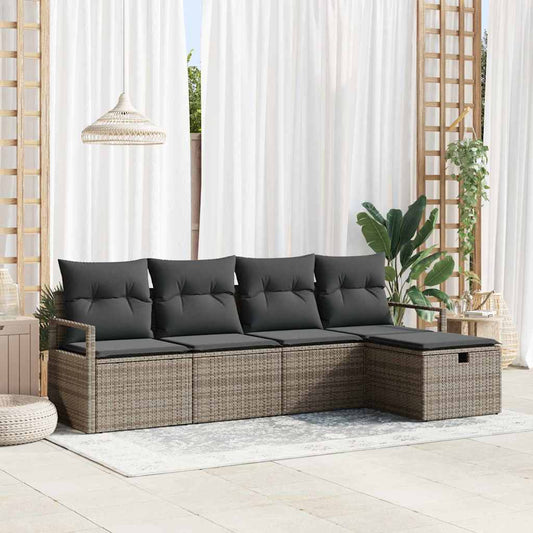 Kerti Kanapé Szett párnával tárolóval 5 pcs Szürke Poli rattan