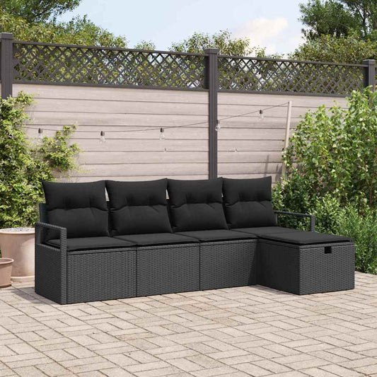 Kerti Kanapé Szett párnával tárolóval 5 pcs Fekete Poli rattan