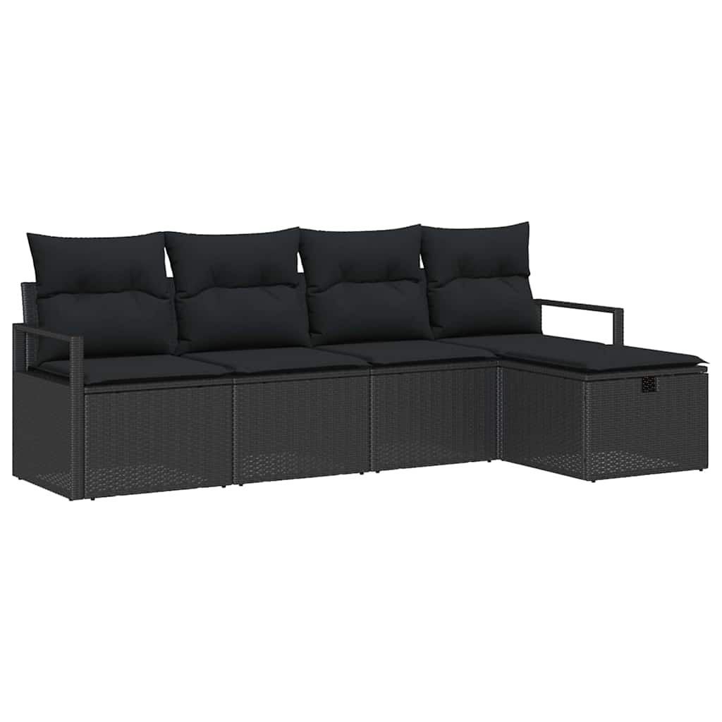 Kerti Kanapé Szett párnával tárolóval 5 pcs Fekete Poli rattan