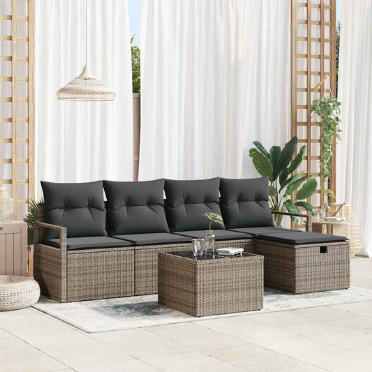 Kerti Kanapé Szett párnával tárolóval 6 pcs Szürke Poli rattan