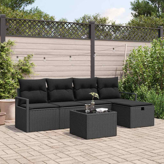 Kerti Kanapé Szett párnával tárolóval 6 pcs Fekete Poli rattan