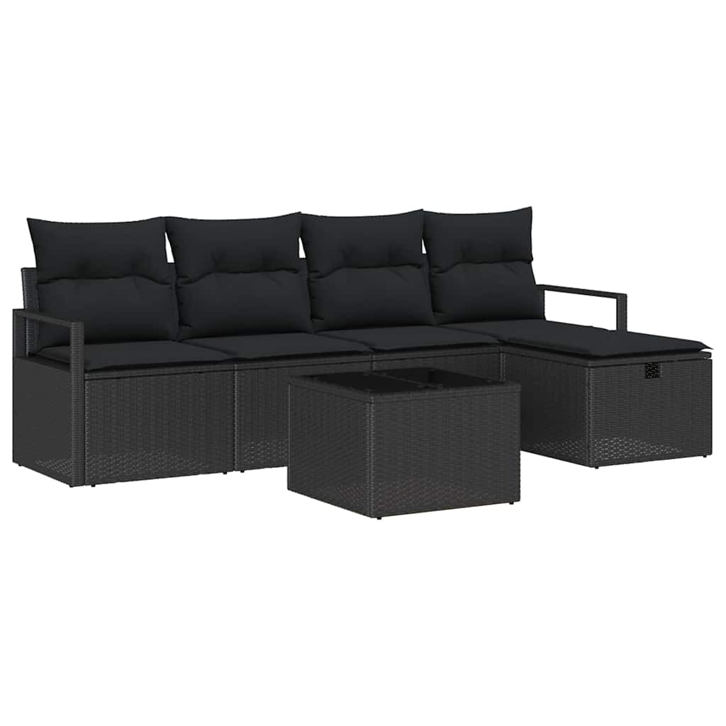 Kerti Kanapé Szett párnával tárolóval 6 pcs Fekete Poli rattan