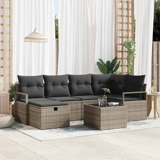 Kerti Kanapé Szett párnával tárolóval 7 pcs Szürke Poli rattan