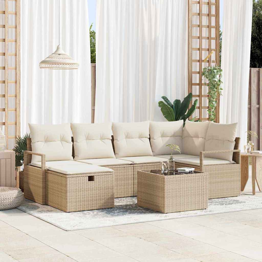 Kerti Kanapé Szett párnával tárolóval 7 pcs Bézs Poli rattan