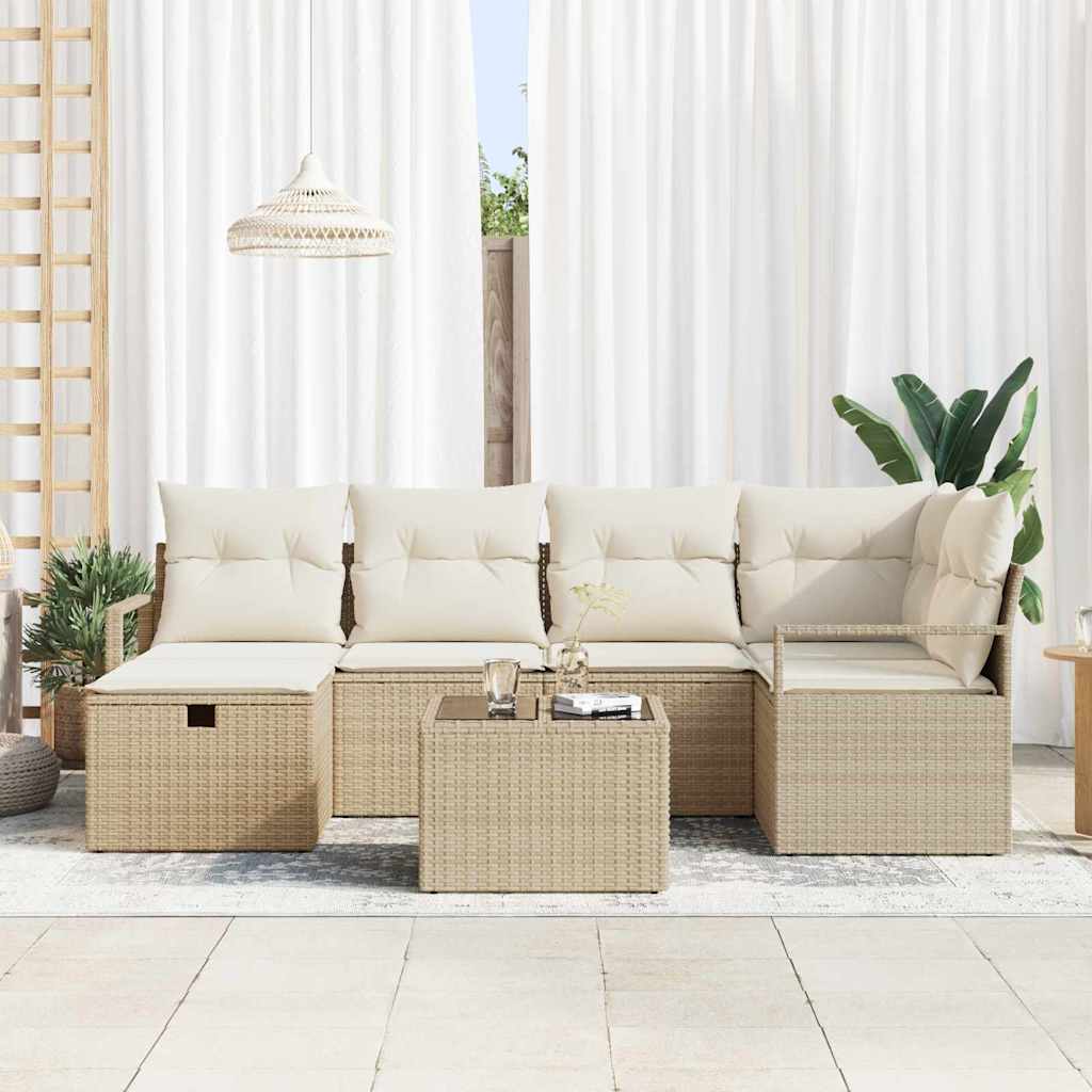 Kerti Kanapé Szett párnával tárolóval 7 pcs Bézs Poli rattan