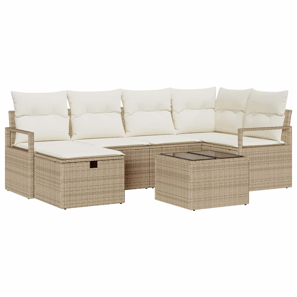 Kerti Kanapé Szett párnával tárolóval 7 pcs Bézs Poli rattan