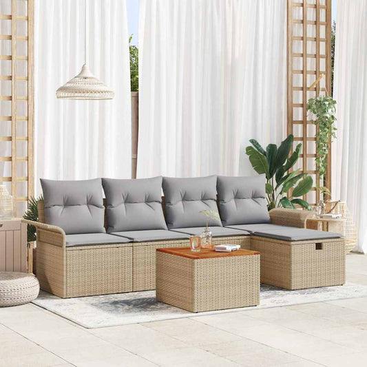 Kerti Kanapé Szett párnával tárolóval 6 pcs Bézs Poli rattan