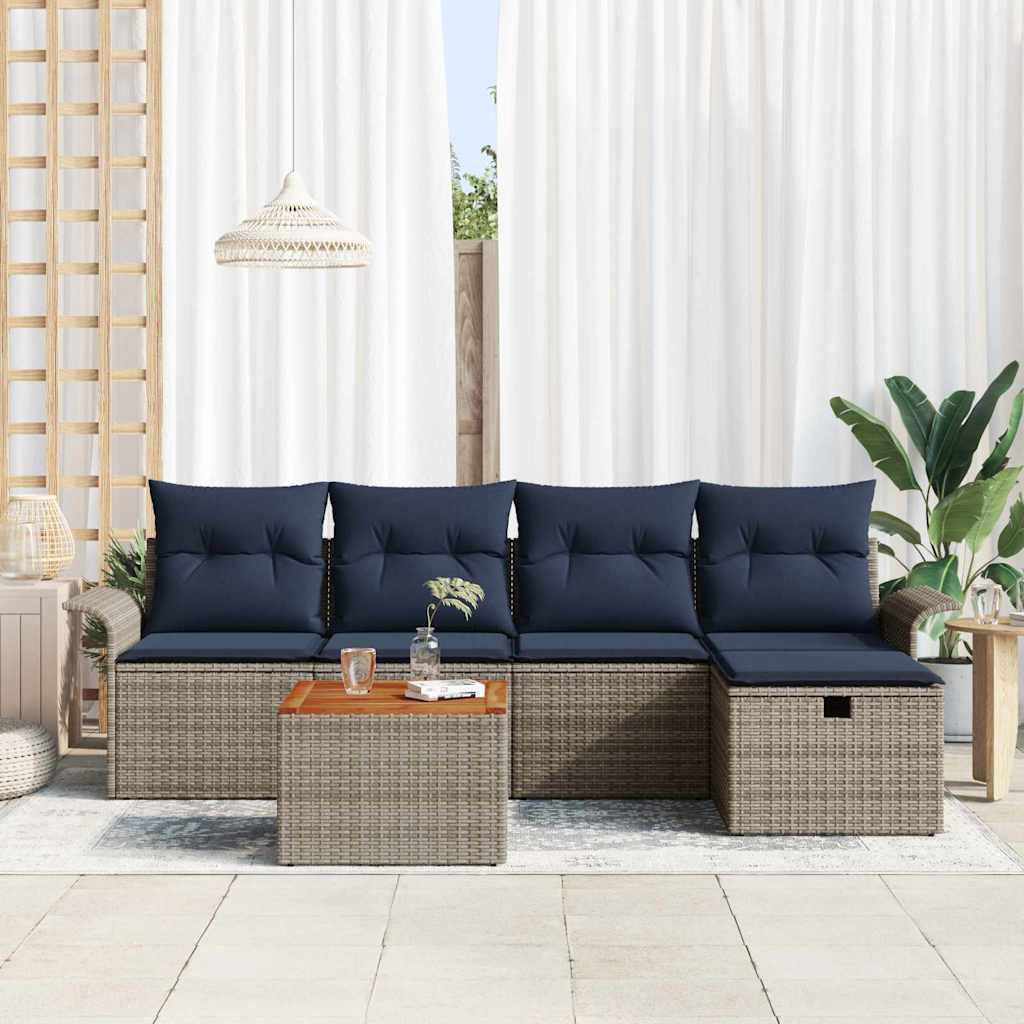 Kerti Kanapé Szett párnával tárolóval 6 pcs Szürke Poli rattan