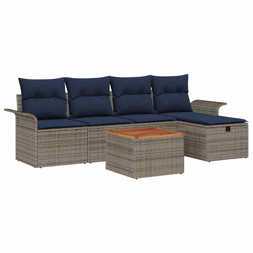 Kerti Kanapé Szett párnával tárolóval 6 pcs Szürke Poli rattan