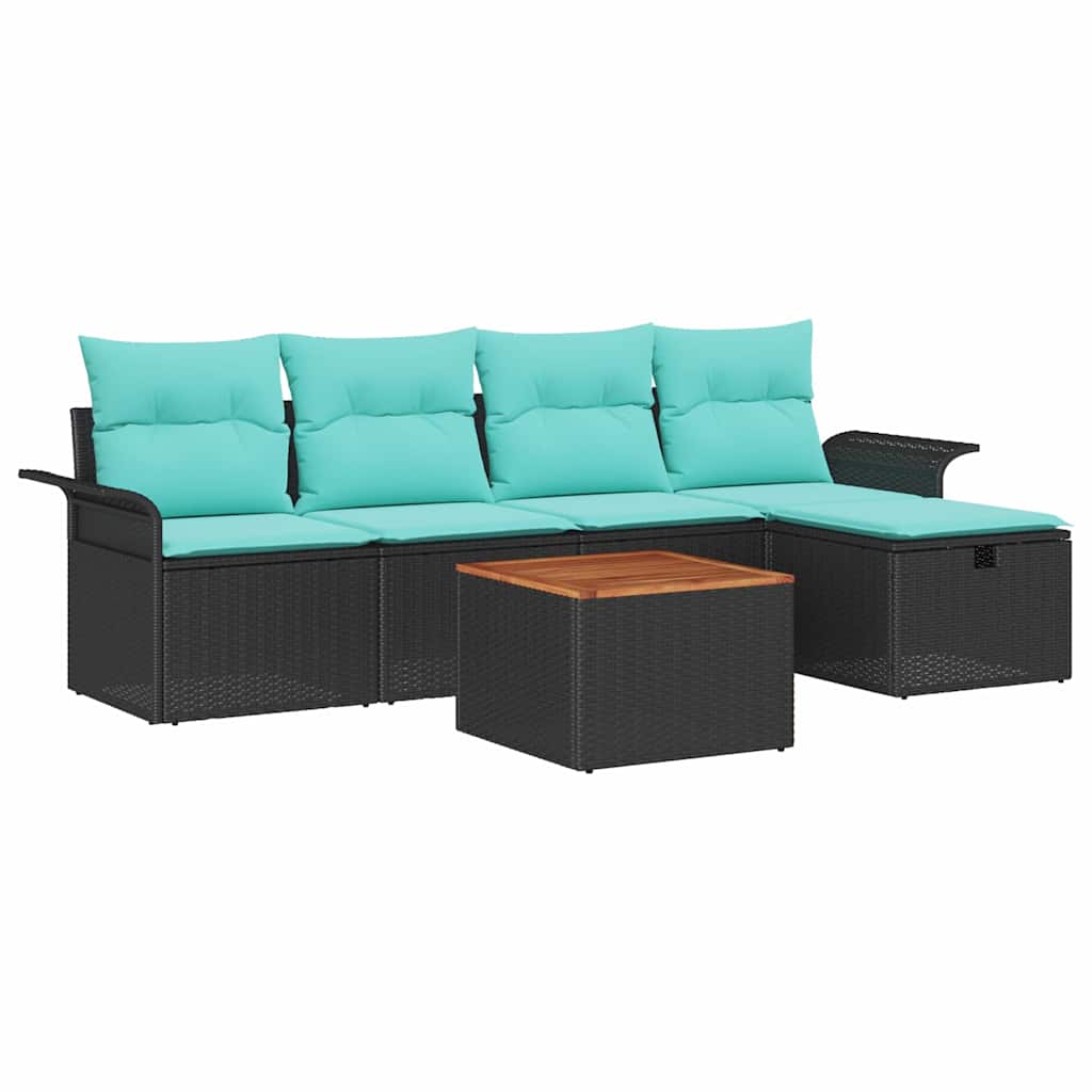 Kerti Kanapé Szett párnával tárolóval 6 pcs Fekete Poli rattan
