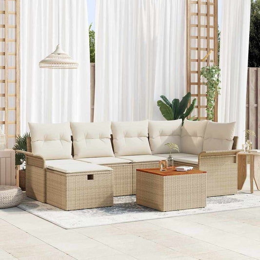 Kerti Kanapé Szett párnával tárolóval 7 pcs Bézs Poli rattan