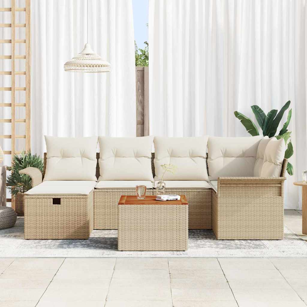 Kerti Kanapé Szett párnával tárolóval 7 pcs Bézs Poli rattan