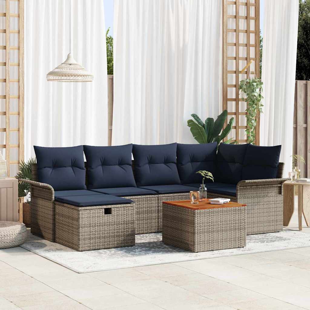 Kerti Kanapé Szett párnával tárolóval 7 pcs Szürke Poli rattan