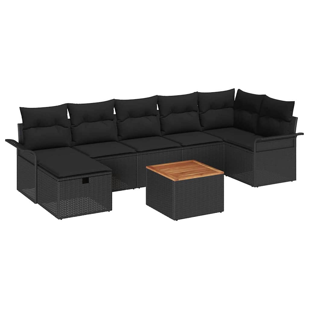 Kerti Kanapé Szett párnával tárolóval 8 pcs Fekete Poli rattan
