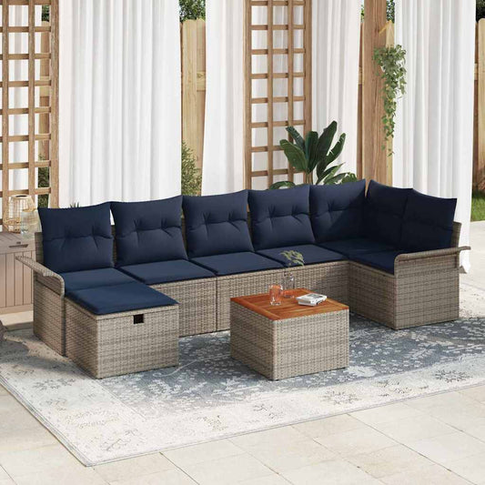 Kerti Kanapé Szett párnával tárolóval 8 pcs Szürke Poli rattan