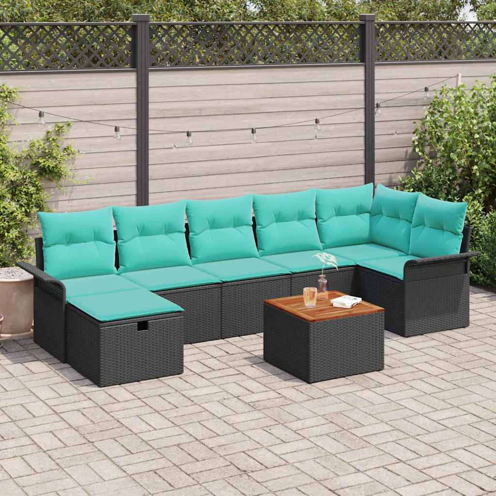 Kerti Kanapé Szett párnával tárolóval 8 pcs Fekete Poli rattan