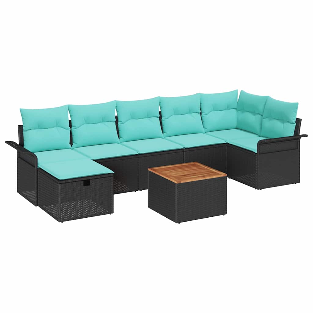 Kerti Kanapé Szett párnával tárolóval 8 pcs Fekete Poli rattan