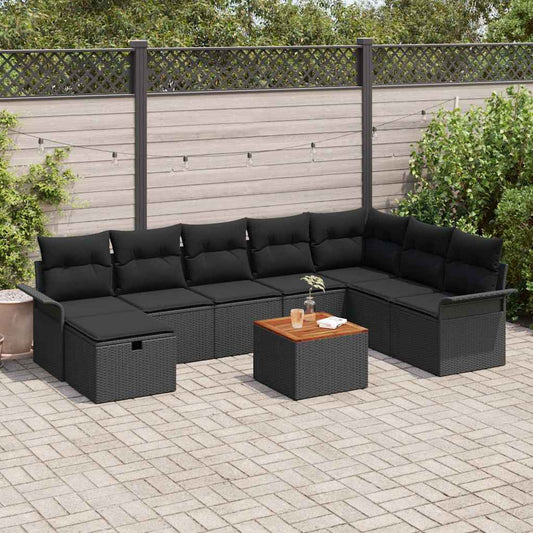 Kerti Kanapé Szett párnával tárolóval 9 pcs Fekete Poli rattan