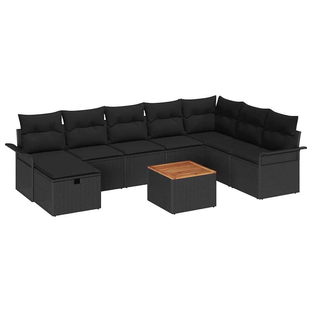Kerti Kanapé Szett párnával tárolóval 9 pcs Fekete Poli rattan