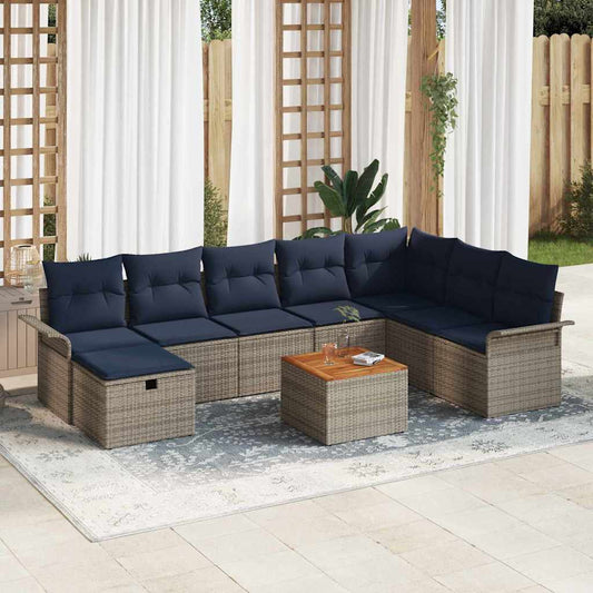 Kerti Kanapé Szett párnával tárolóval 9 pcs Szürke Poli rattan